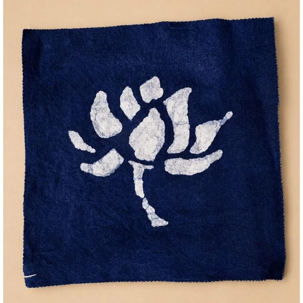 Lotus Textile Wall Art | Handmade Indigo Batik Art | Botanical Zen Home Decor |T